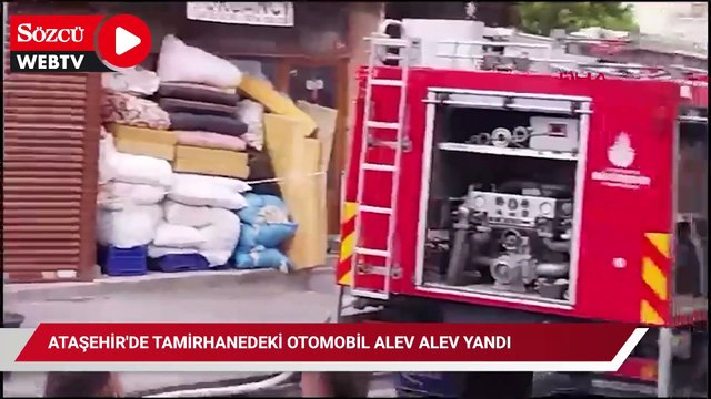 Ataşehir'de tamirhanedeki otomobil alev alev yandı, iş yeri sahibi gözyaşını döktü