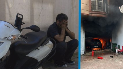 Tamirhanedeki otomobil alev alev yandı, iş yeri sahibi gözyaşını döktü