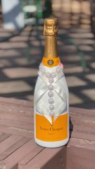 Hand-painted Veuve Champagne Bottle with Pearl Design for a Toast