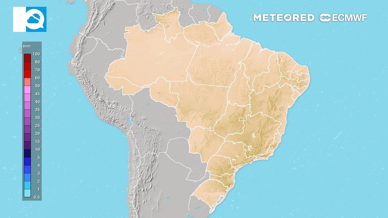 Terça-feira, 13 de maio: Mapa de precipitação acumulada até quinta-feira mostra as áreas com maiores volumes de precipitação sobre o país.