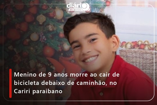 VÍDEO: Menino de 9 anos morre ao cair de bicicleta debaixo de caminhão, no Cariri paraibano