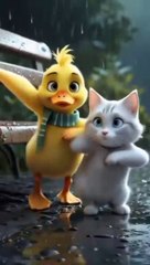 Cute cat😺 and duck🦆 dancing in rain☔