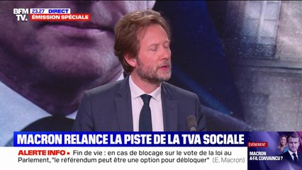 Interview d'Emmanuel Macron: "Un président sans majorité, sans légitimité qui vient défendre un bilan sans nuance", estime Boris Vallaud (PS)