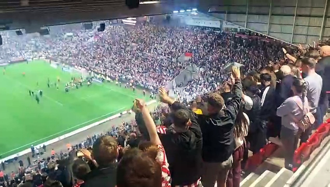 Sunderland fans celebrate at the final whistle as they book Wembley place