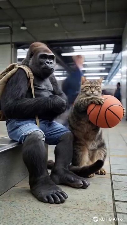 🐾 Cat and Gorilla's Metro Adventure 🏀 #cat #gorillatag #animallovers #catlovers #funnyanimals
