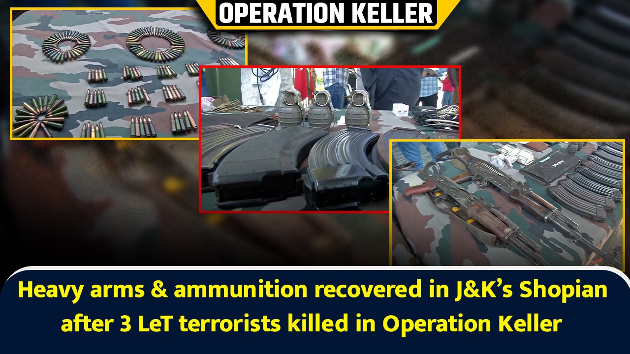 Heavy arms & ammunition recovered in J&K’s Shopian after 3 LeT terrorists killed in Operation Keller
