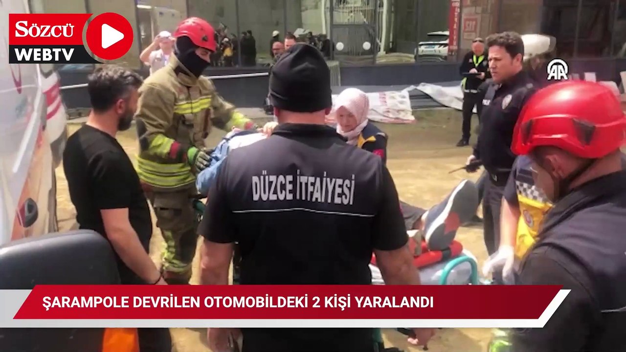 Düzce'de şarampole devrilen otomobildeki 2 kişi yaralandı