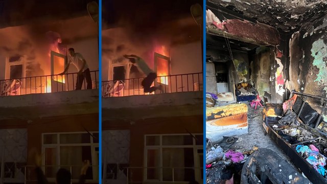 Yangına müdahale ederken alevler büyüyünce balkondan atladı