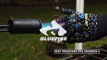 BBQ Grill Firepit Oven Mitts Highest Heat Resistance EN407 Lab Certified (X-Large, Blue)