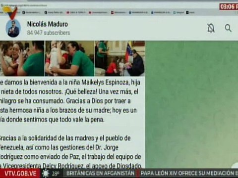 Jefe de Estado le da la bienvenida a la niña Maikelys tras su llegada al país