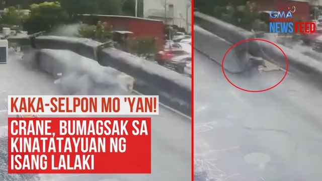 Kaka-selpon mo 'yan! Crane, bumagsak sa kinatatayuan ng isang lalaki | GMA Integrated Newsfeed