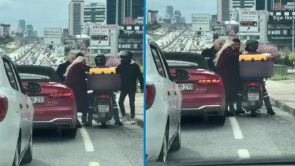 Trafikte tartıştığı kuryeye silah doğrulttu; o anlar kamerada