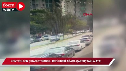 Kontrolden çıkan otomobil, refüjdeki ağaca çarpıp, takla attı