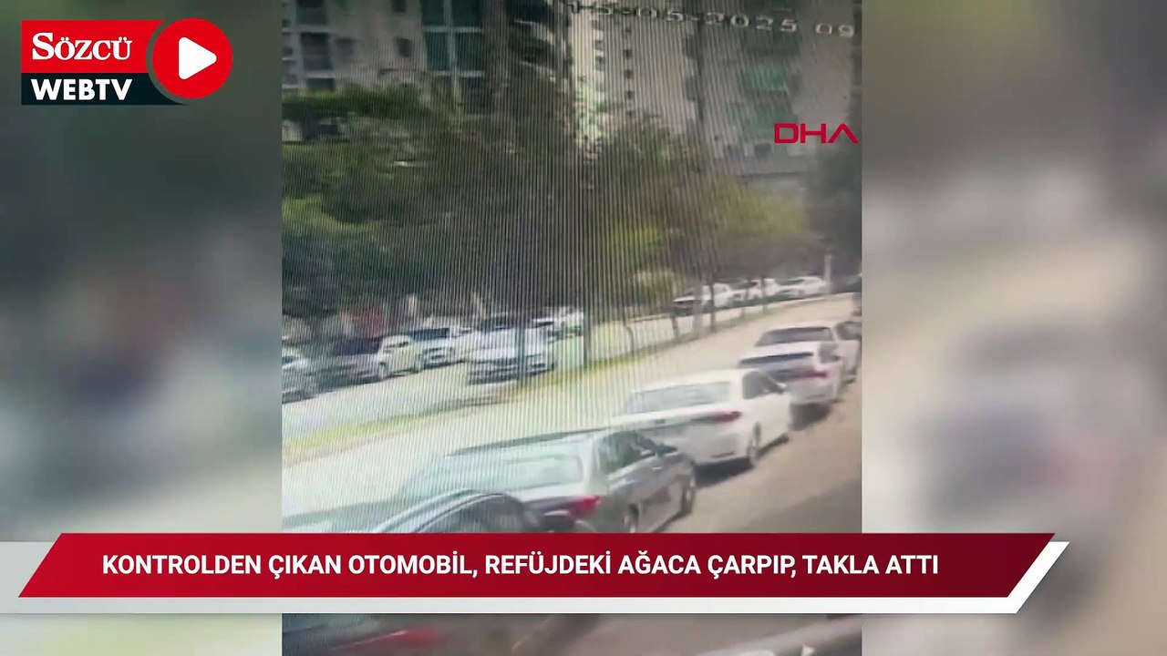 Kontrolden çıkan otomobil, refüjdeki ağaca çarpıp, takla attı