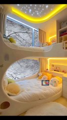Modern, Oval-Shaped Bunk Bed and Cozy Bedroom Sanctuary for Kids with Snowy Views.#reel#reelinstagram#reelfacebook#fyp#foryou#luxurybedroomretreat#cozyhaven#softlightingbliss#plushbeddingparadise#moder#bedroomoasis#peacefulretreat#follow