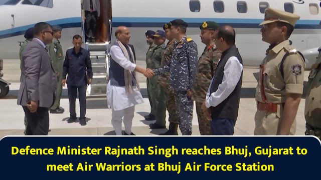 Defence Minister Rajnath Singh reaches Bhuj, Gujarat to meet Air Warriors at Bhuj Air Force Station