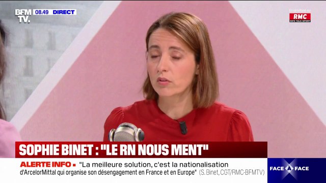 Le Rassemblement national nous ment et se fait passer pour le parti qui défendrait les ouvriers et les ouvrières , affirme Sophie Binet, secrétaire générale de la CGT