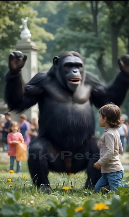 Little Kid Playing With Chimpanzee - FunkyPets4u