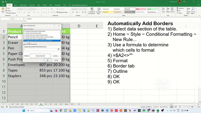 How to Make Borders Automatically Appear as Data is Added - Excel Tips and Tricks