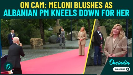 Meloni Flushes as Albanian PM Edi Rama Goes Down on One Knee to Welcome Her | Moment Caught on Cam