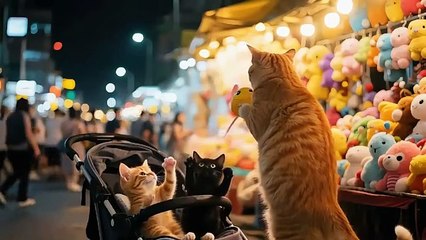 Ginger Cat Mom Harvests Cabbages on Snowy Day, Sells at Market for Money to Buy Colorful Balloons🐾🎈