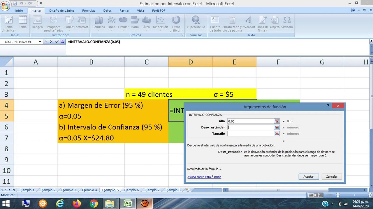 Estimación por Intervalo. Clientes en restaurante