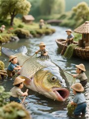 Tiny japanese people catch fish and make curry