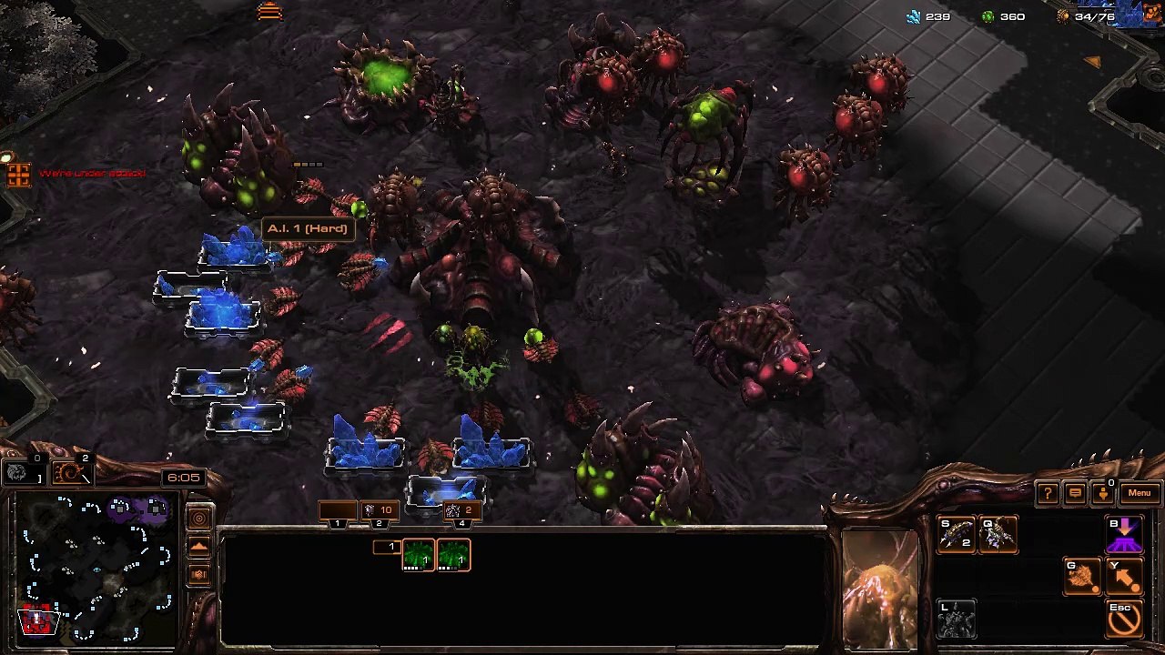 [SC2]No.0384--Great ZERG Player vs Hard-Level ZERG Aggressive Push A.I, LOSS.CUT.01'44-21'46.CUT