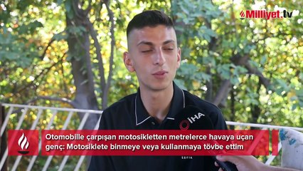 Metrelerce havaya uçtuğu kaza görüntüsünü izledi: Motosiklete binmeye tövbe ettim