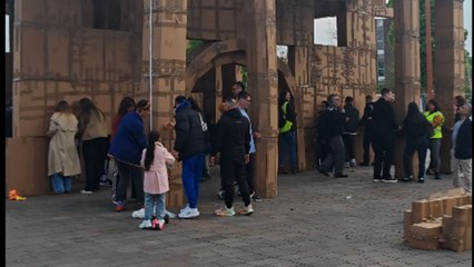 Leicester locals build Roman Colosseum replica from cardboard and tape
