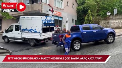 İETT otobüsünden akan mazot nedeniyle çok sayıda araç kaza yaptı