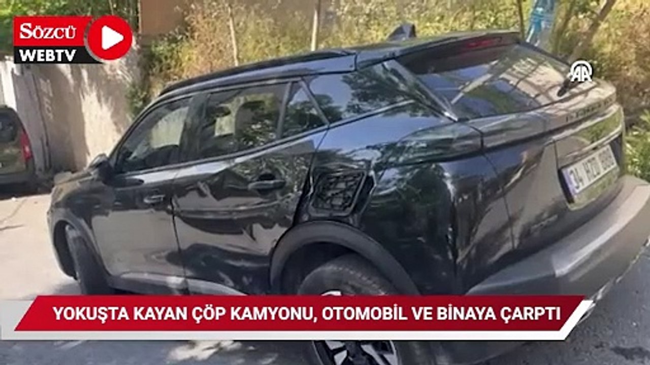 Beyoğlu'nda yokuşta kayan çöp kamyonu bina ve otomobile hasar verdi