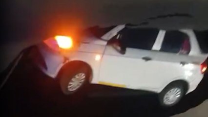 Watch: Car plunges into huge pit as part of Taramani road in Chennai caves in