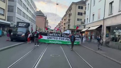 Watch: Pro-Palestine activists take to Basel streets ahead of Eurovision