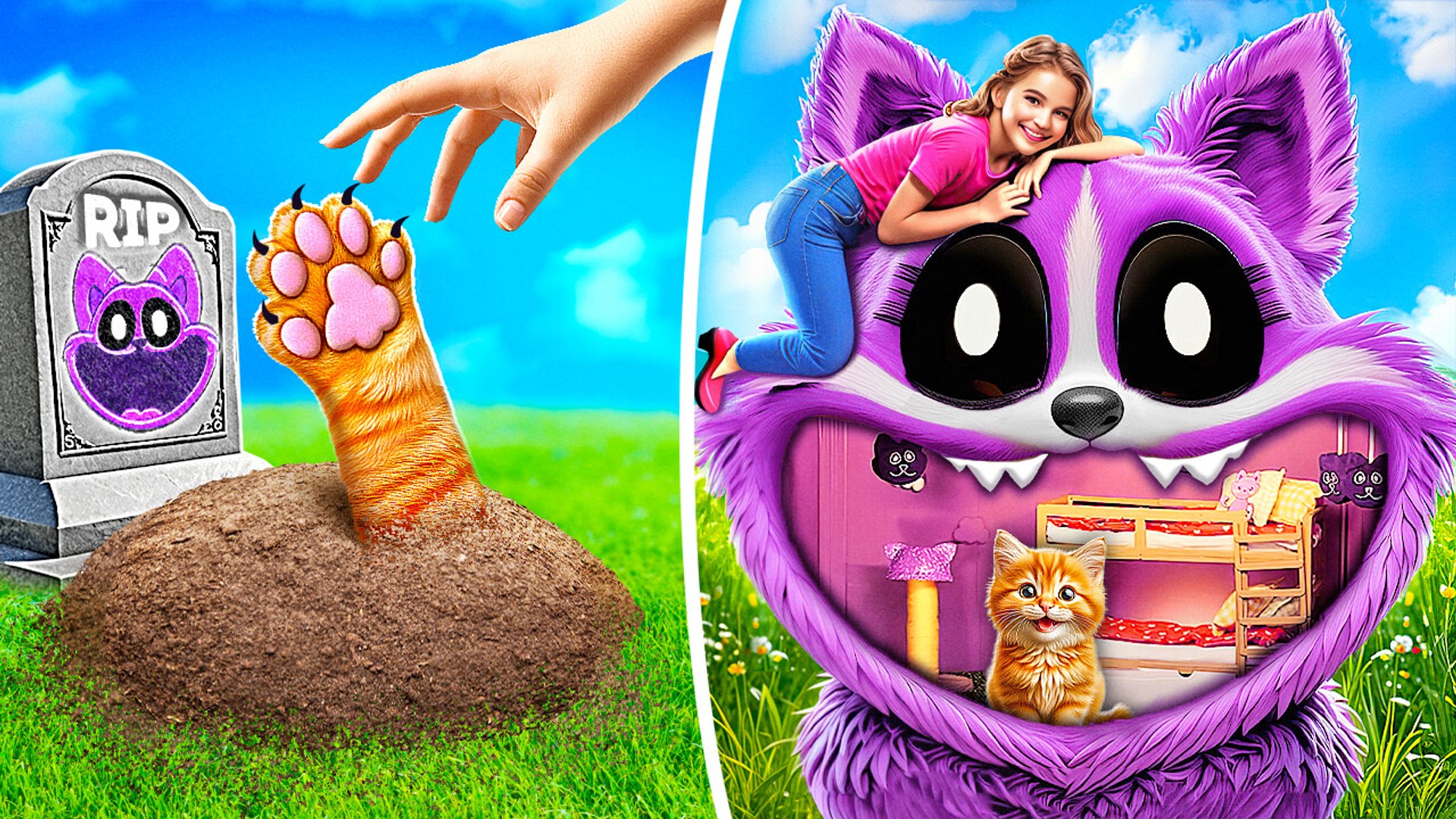 ⁣It's Alive!🙀 I Adopted Kitten From Cemetery *Build House and Take Care Of Kitten*