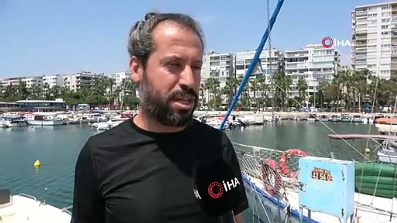 Mersin'de köpekbalığını elinde yüzdürdü!