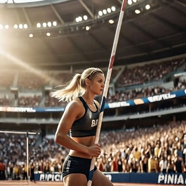 A pole vault athlete gets ready