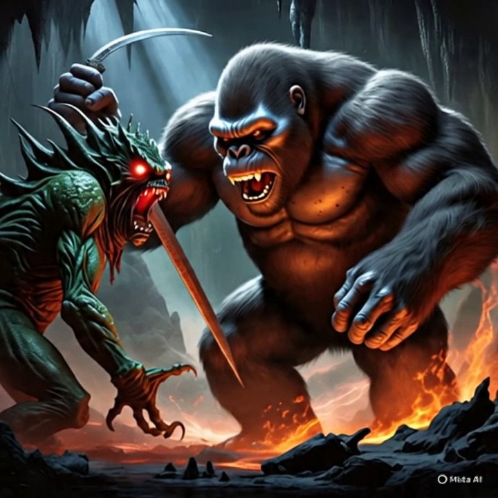 A monster and a Kong fight to death