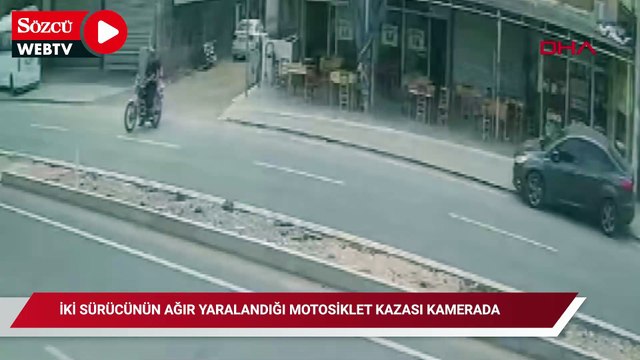 İki sürücünün ağır yaralandığı motosiklet kazası kamerada