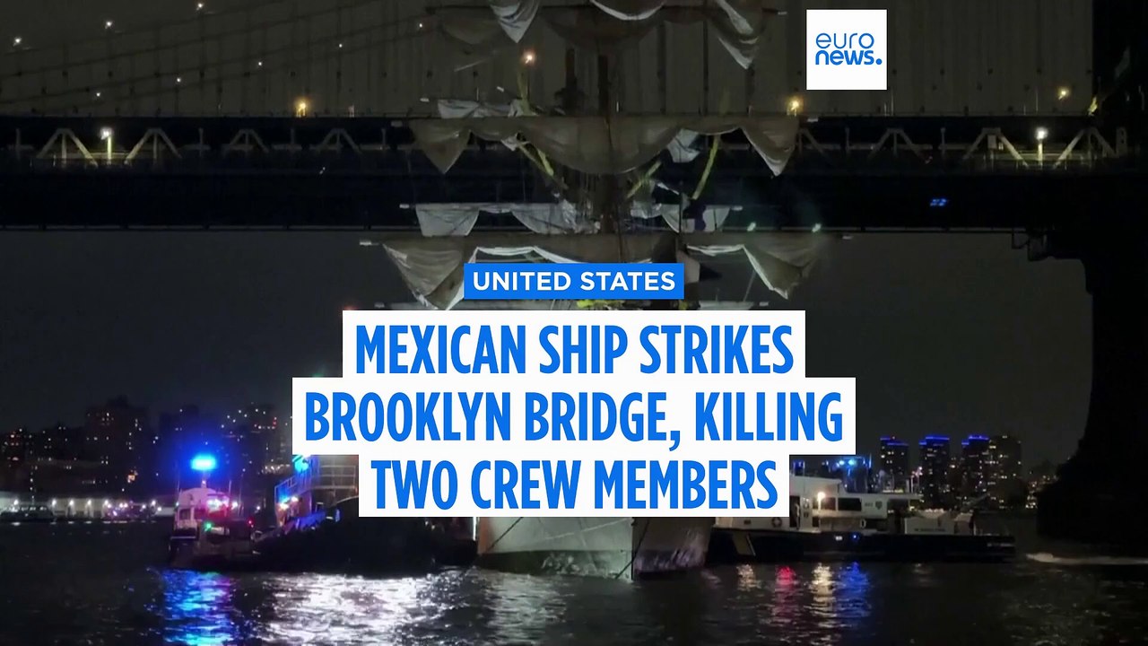 Mexican navy tall ship hits Brooklyn Bridge, snapping masts, killing 2 crew members