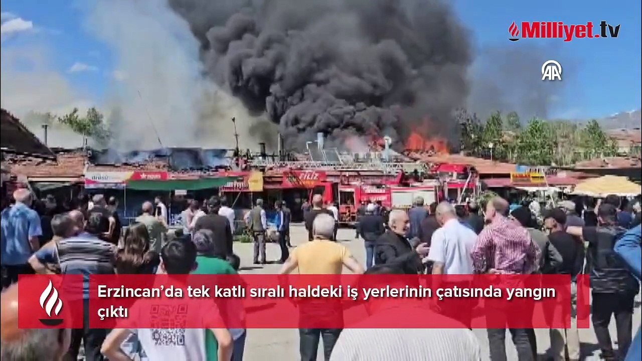 Erzincan’da sıralı dükkanların çatısında yangın