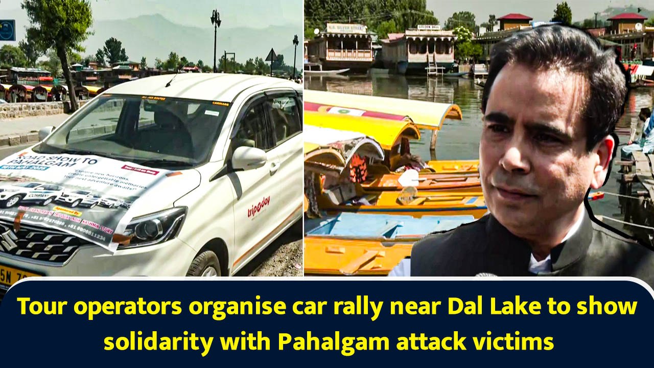 Tour operators organise car rally near Dal Lake to show solidarity with Pahalgam attack victims