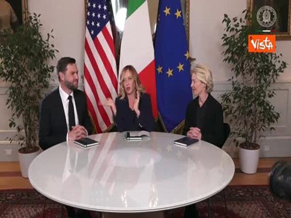 Meloni incontra Vance e von der Leyen: "Spero che oggi possa essere nuovo inizio tra Ue e Usa"