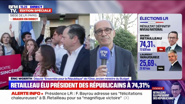 Présidence LR: pour Éric Woerth (Ensemble), les militants ont validé l'idée qu'on peut être LR et travailler au gouvernement , après la victoire de Bruno Retailleau