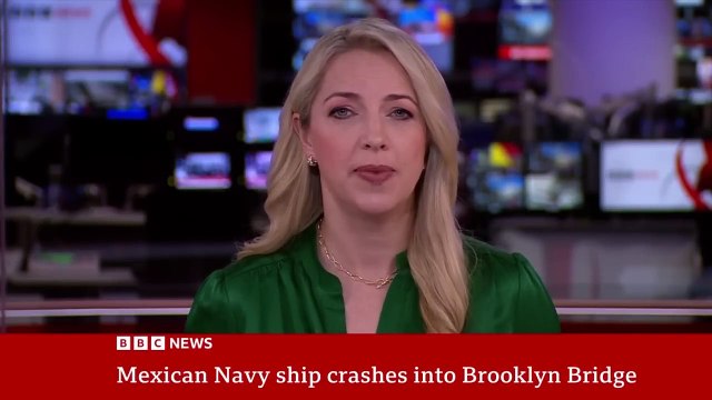 Mexican Navy ship hits Brooklyn Bridge in New York City | BBC News