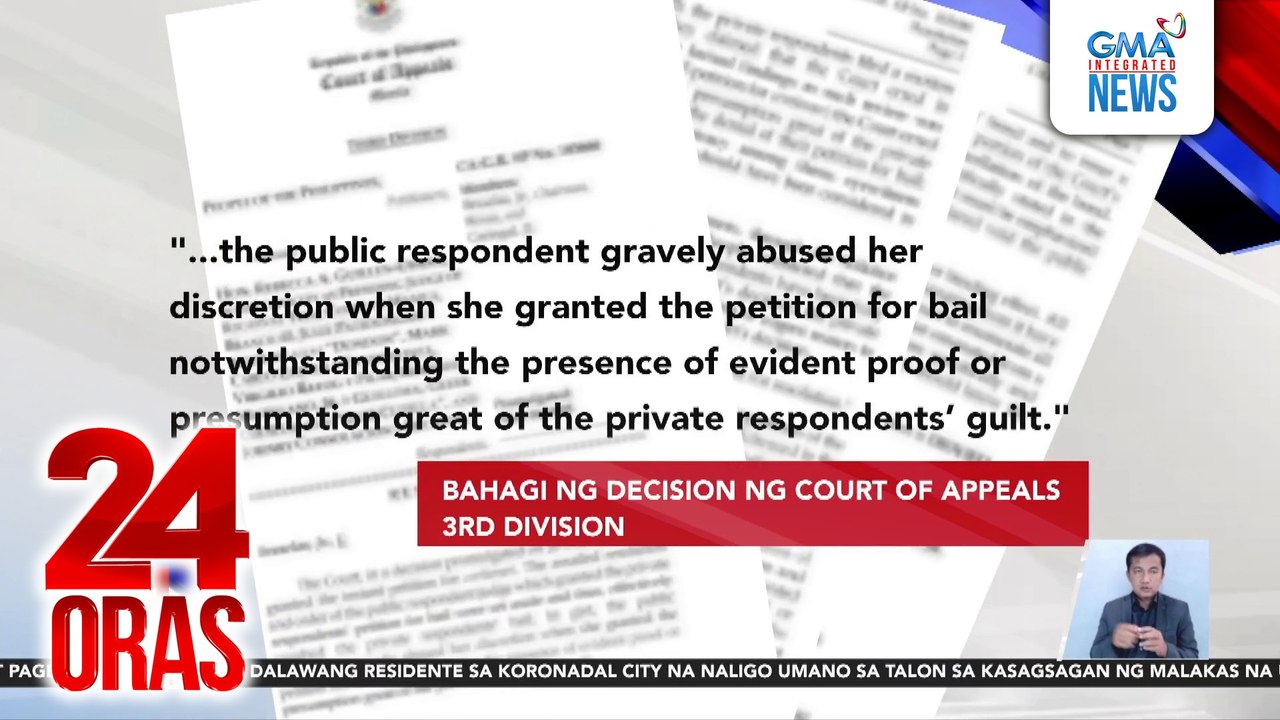 Pinanindigan ng Court of Appeals ang nauna nitong desisyong ipawalang-bisa ang pagbibigay ng piyansa sa anim na akusado sa pagkawala ng anim na sabungero sa Manila Arena noong 2022 | 24 Oras