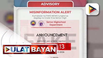 DepEd, tinawag na fake news ang balitang magkakaroon ng Grade 13 sa SHS