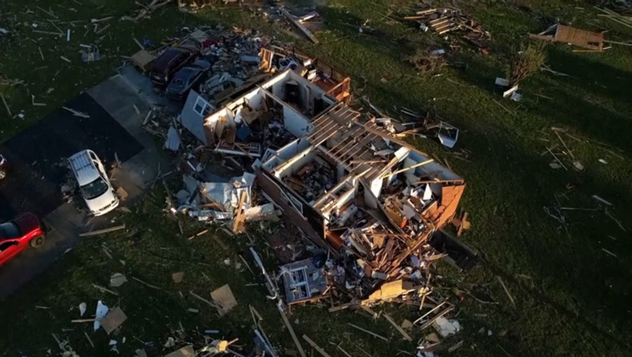 Drone footage shows neighbourhood flattened as Kentucky tornado kills 19