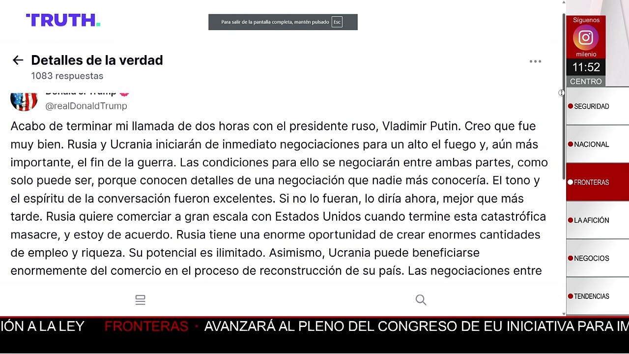 ¿Lo logró? Tras llamada con Putin, Trump anuncia negociación para terminar la guerra en Ucrania