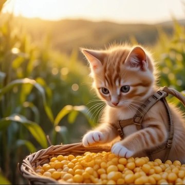 Kitten Helps Tired Mama Cat Harvest Corn–Rewarded with Homemade Cornbread!🐾🌽❤️#cat#cute #funnyvideo